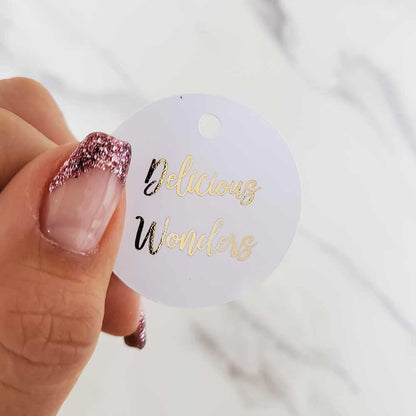 Round gold foiled tag with custom text - XOXOKristen