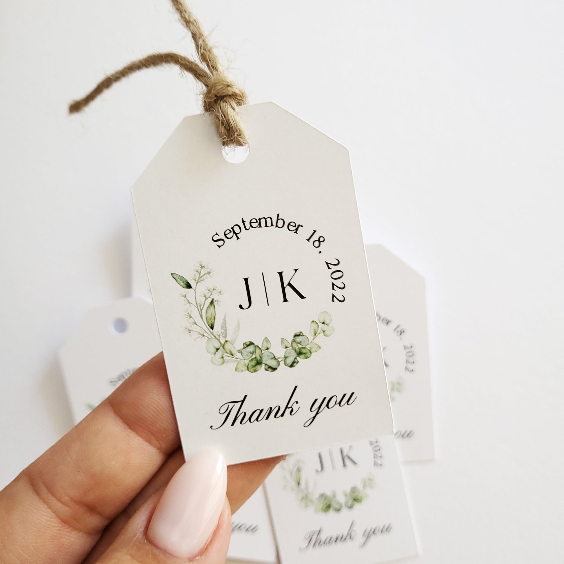 wedding monogram hang tags with greenery design - XOXOKristen