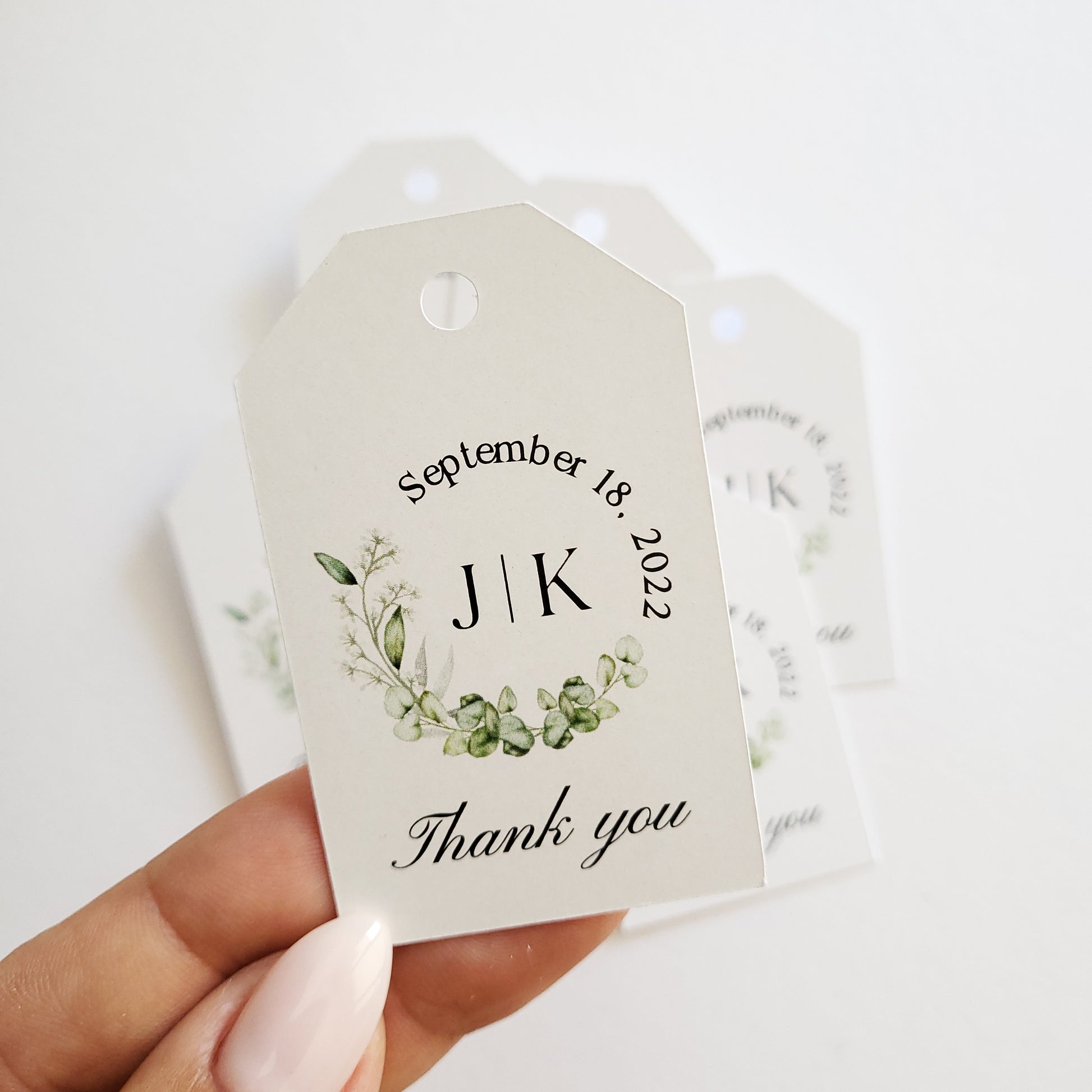 wedding monogram hang tags with greenery design - XOXOKristen