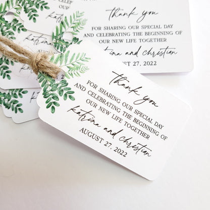 custom wedding favor tags in greenery design - XOXOKristen
