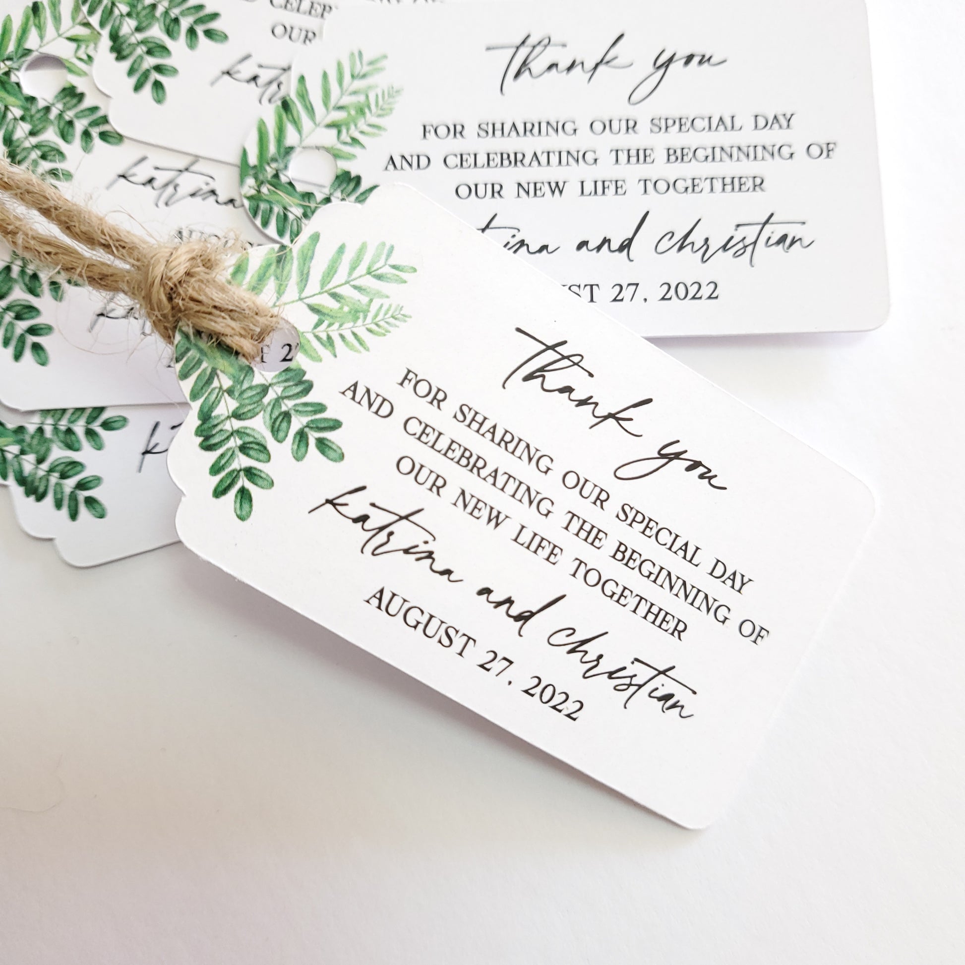 custom wedding favor tags in greenery design - XOXOKristen