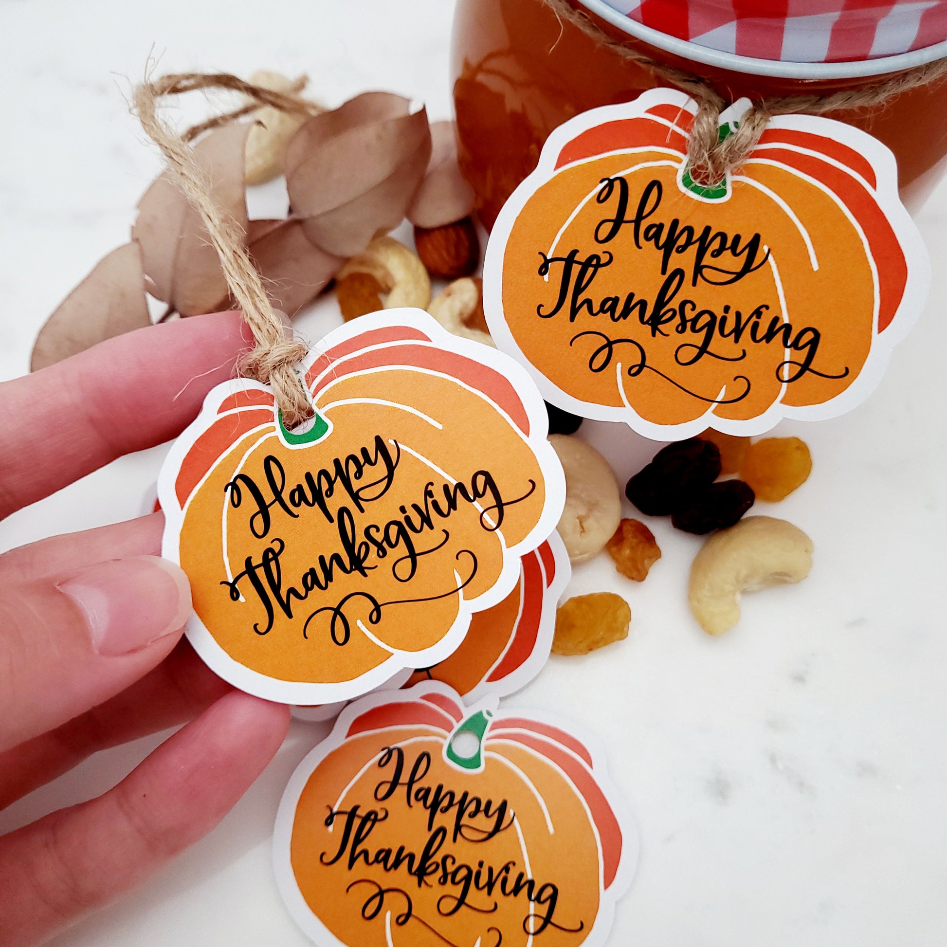 pumpkin shaped happy thanksgivig tag - XOXOKristen