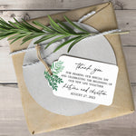 XOXOKristen Greenery Wedding Thank You Tag with printed text “Thank you for sharing our special day and celebrating the beginning of our new life together” — personalized and custom wedding favor tag with botanical greenery.