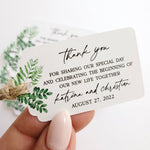 XOXOKristen Greenery Wedding Thank You Tag with printed text “Thank you for sharing our special day and celebrating the beginning of our new life together” — personalized and custom wedding favor tag with botanical greenery.