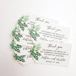 XOXOKristen Greenery Wedding Thank You Tag with printed text “Thank you for sharing our special day and celebrating the beginning of our new life together” — personalized and custom wedding favor tag with botanical greenery.