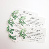 XOXOKristen Greenery Wedding Thank You Tag with printed text “Thank you for sharing our special day and celebrating the beginning of our new life together” — personalized and custom wedding favor tag with botanical greenery.