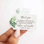 XOXOKristen Greenery Wedding Thank You Tag with printed text “Thank you for sharing our special day and celebrating the beginning of our new life together” — personalized and custom wedding favor tag with botanical greenery.