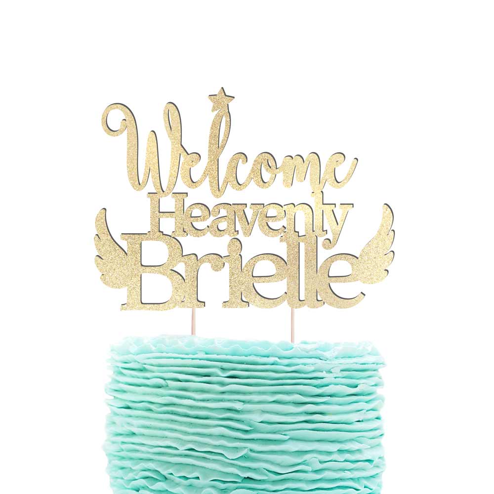 Welcome heavenly cake topper. Gorgeous gold glittered cake decoration -XOXOKristen