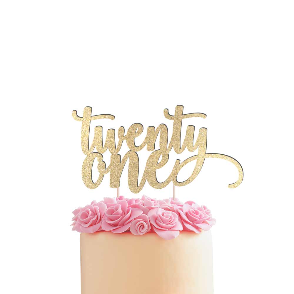 Twenty one birthday cake topper. Gorgeous gold glittered decoration -XOXOKristen