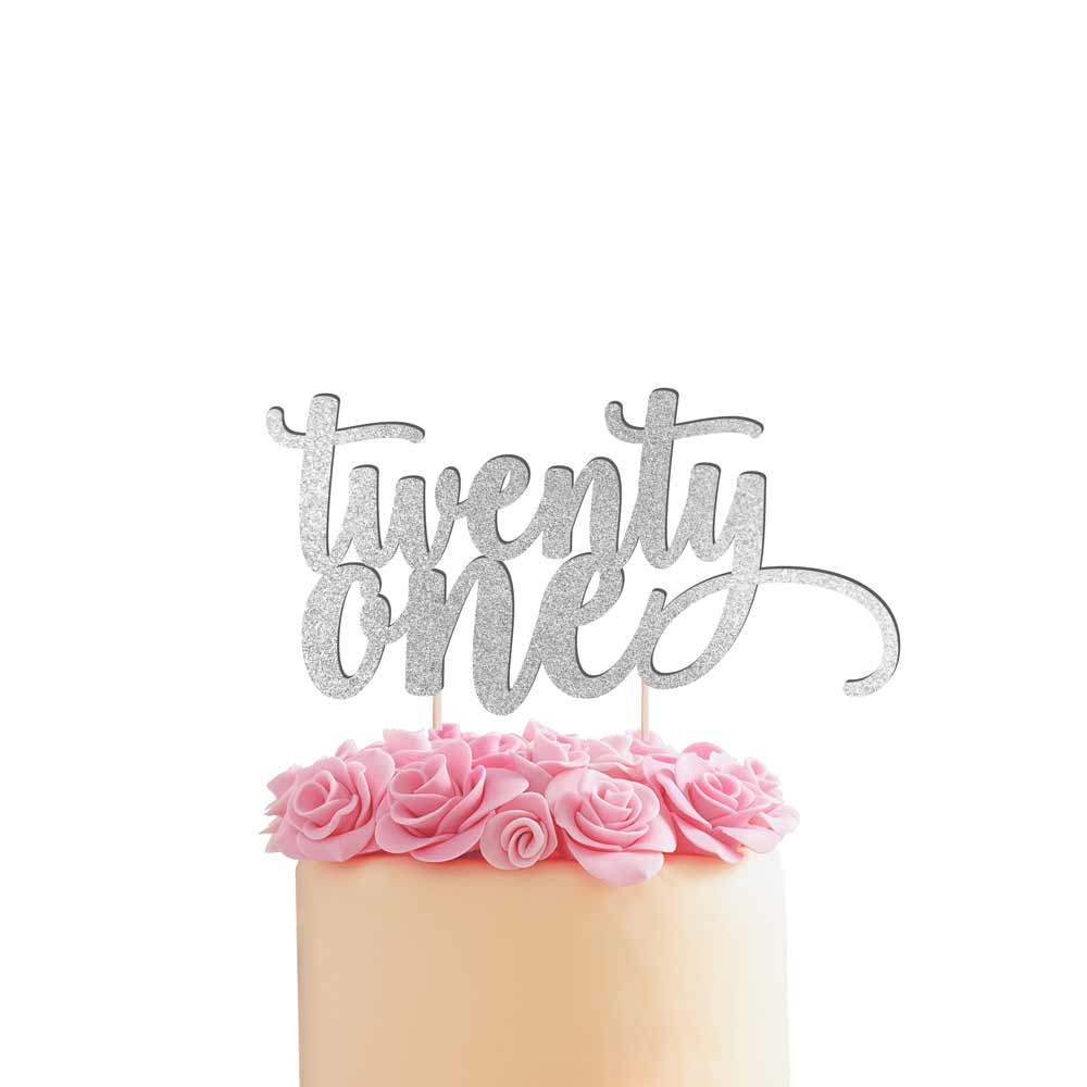 Twenty one birthday cake topper. Gorgeous silver glittered decoration -XOXOKristen
