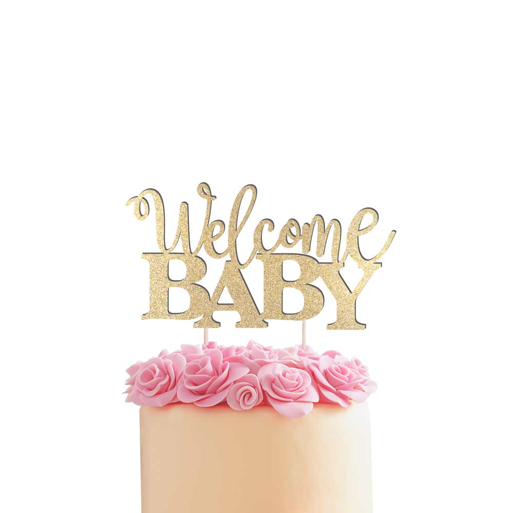 Welcome baby baby shower, baptism or christening cake topper. Gold glitter – XOXOKristen