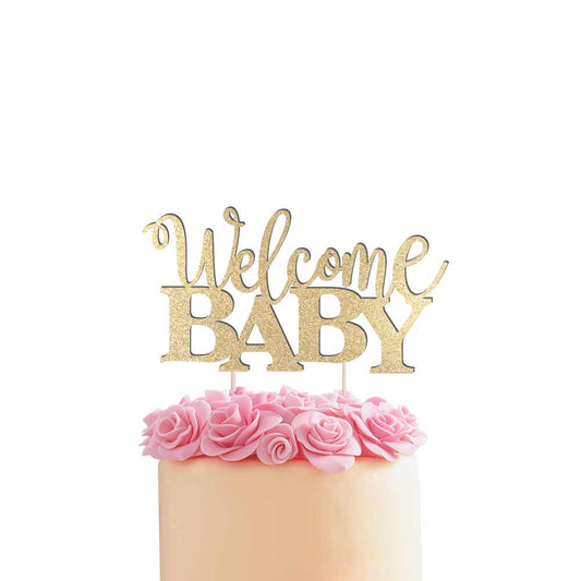 Welcome baby baby shower, baptism or christening cake topper. Gold glitter – XOXOKristen