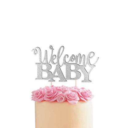 Welcome baby baby shower, baptism or christening cake topper. Silver glitter – XOXOKristen