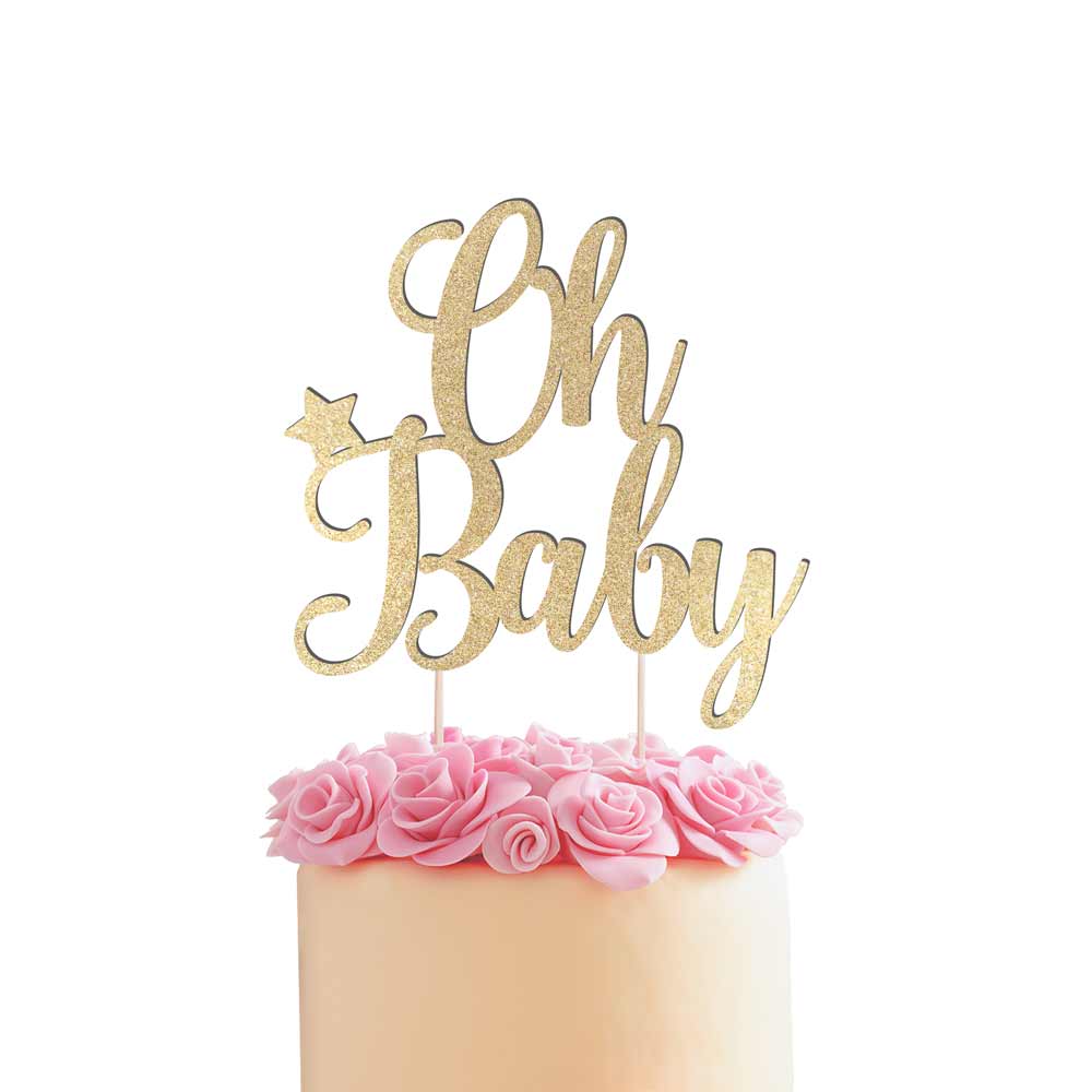 Oh baby birthday, baby shower, baptism or christening cake topper. Gold glitter – XOXOKristen
