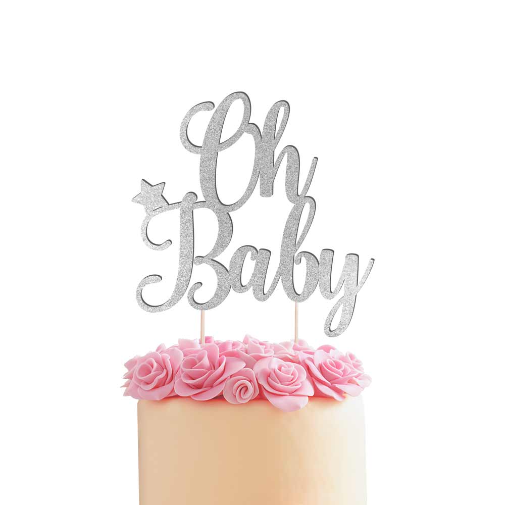 Oh baby birthday, baby shower, baptism or christening cake topper. Silver glitter – XOXOKristen