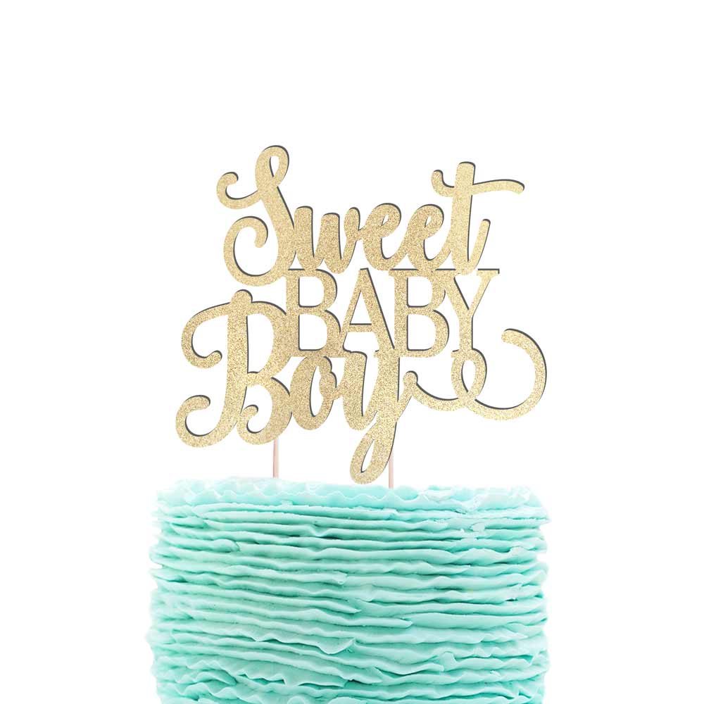 Sweet baby boy birthday, baby shower, baptism or christening cake topper. Gold glitter – XOXOKristen