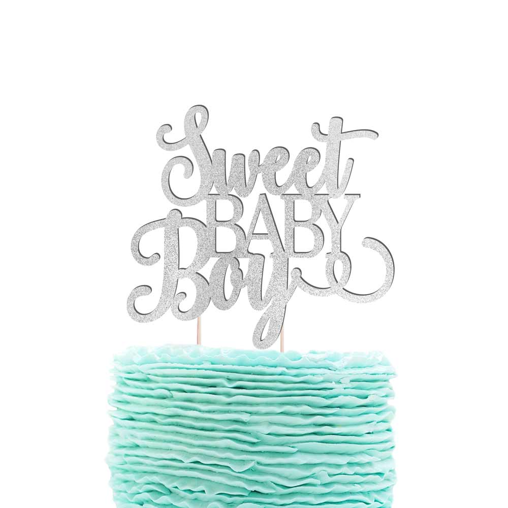 Sweet baby boy birthday, baby shower, baptism or christening cake topper. Silver glitter – XOXOKristen