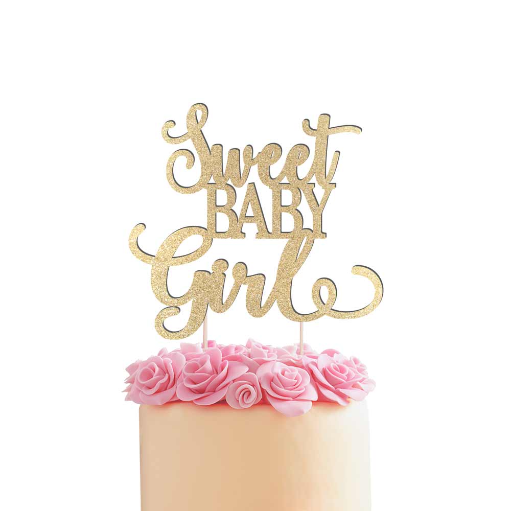 Sweet baby girl birthday, baby shower, baptism or christening cake topper. Gold glitter – XOXOKristen