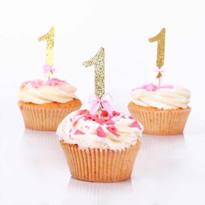 First Birthday One with Ribbon Cupcake Topper