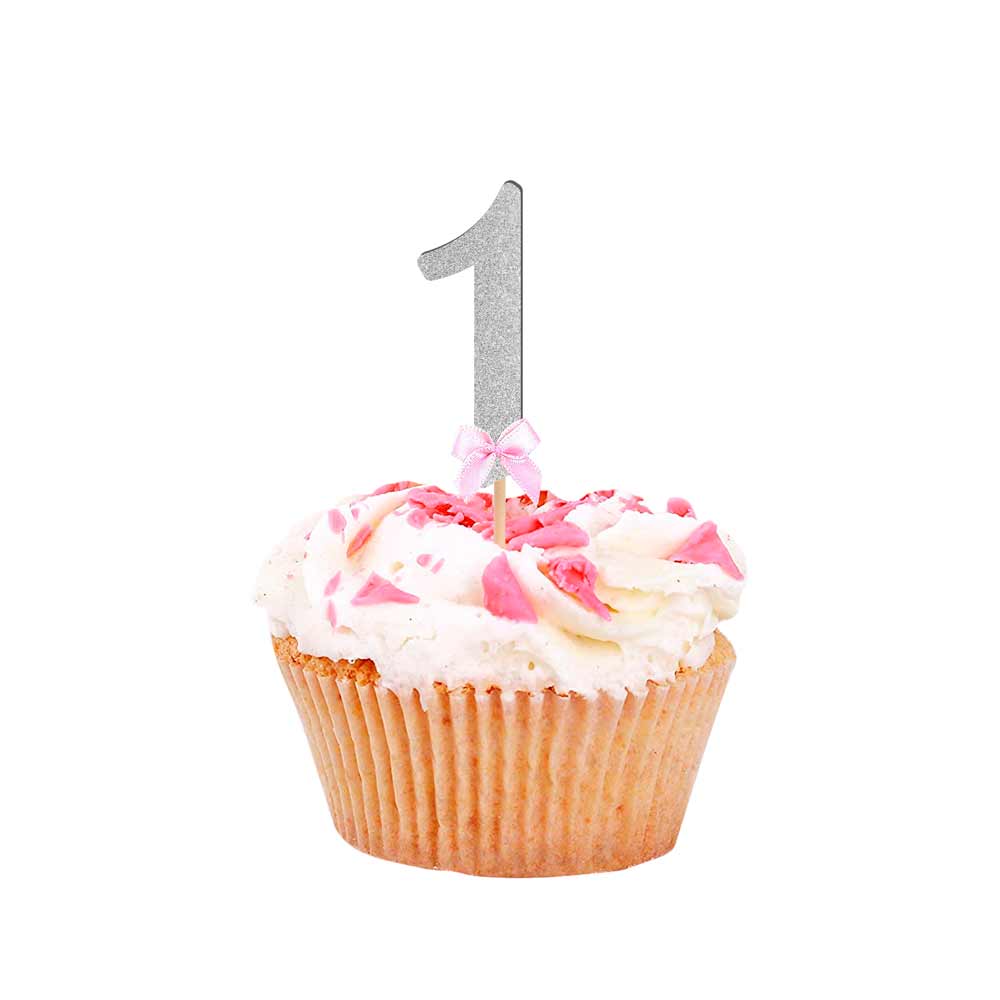 Silver glittered custom number cupcake topper - XOXOKristen