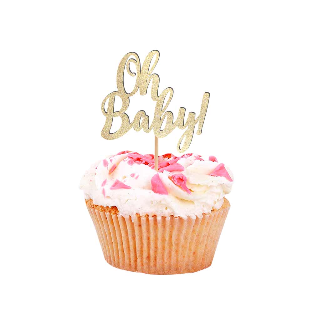 Gold Oh baby cupcake topper for baby shower decorations - XOXOKristen
