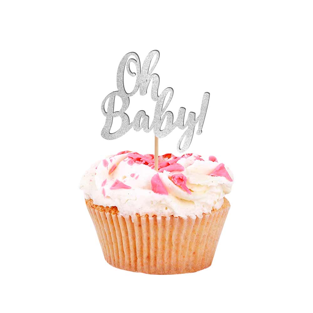 Silver Oh baby cupcake topper for baby shower decorations - XOXOKristen