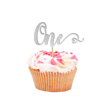 silver glitter first birthday cupcake topper with heart - xoxokristen