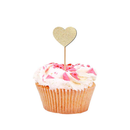 Heart shaped gold glittered cupcake toppers - XOXOKristen