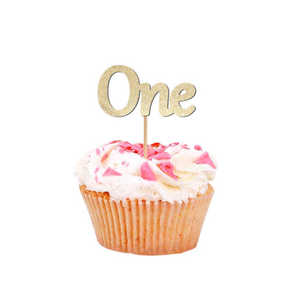 First Birthday ONE Cupcake Topper in Gold Glitter - xoxokristen