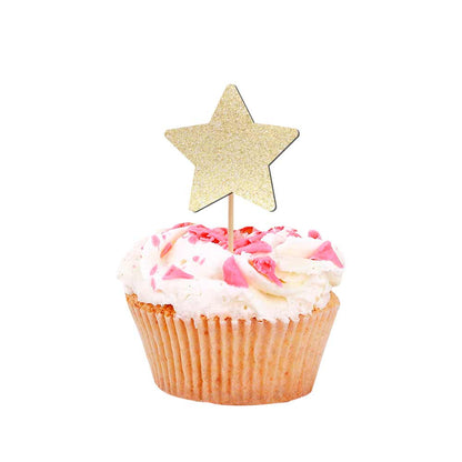 Gold glittered star-shaped cupcake topper for unique party decoration - XOXOKristen