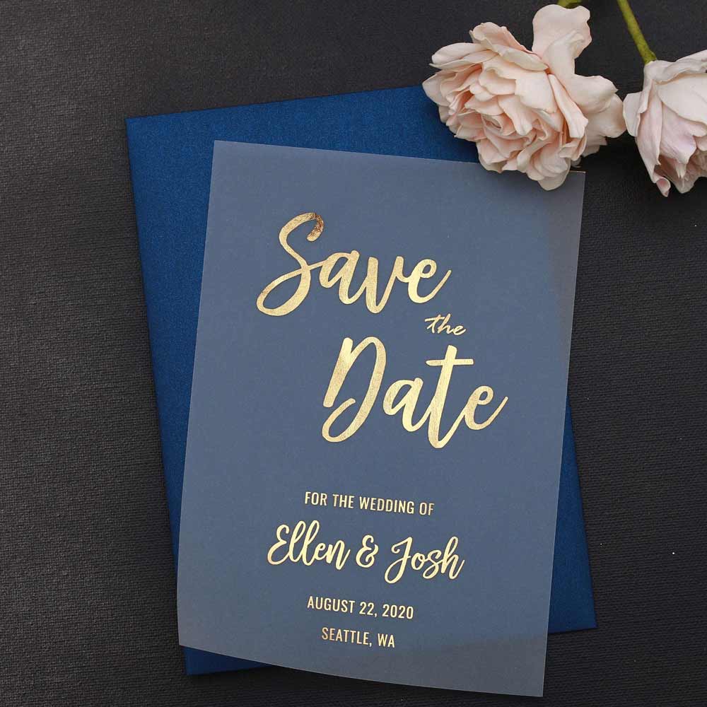 Gold foiled vellum save the date suitable for any wedding theme – XOXOKristen