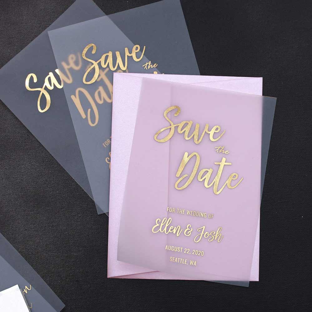 Gold foiled vellum save the date suitable for any wedding theme – XOXOKristen