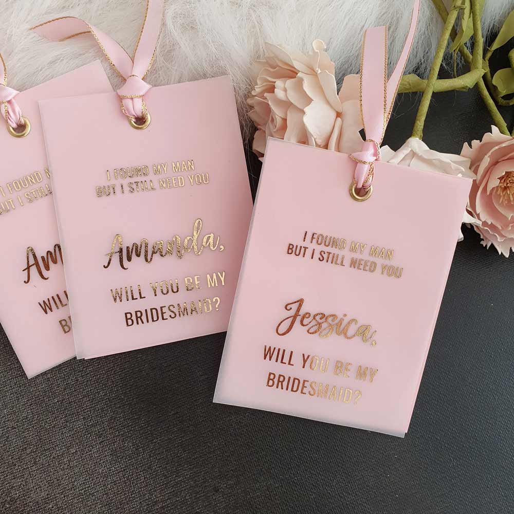Personalized vellum gold foiled bridesmaid proposal gift box insert card - XOXOKristen