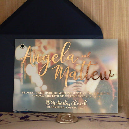 Personalized gold foiled vellum wedding invitation with custom picture - XOXOKristen