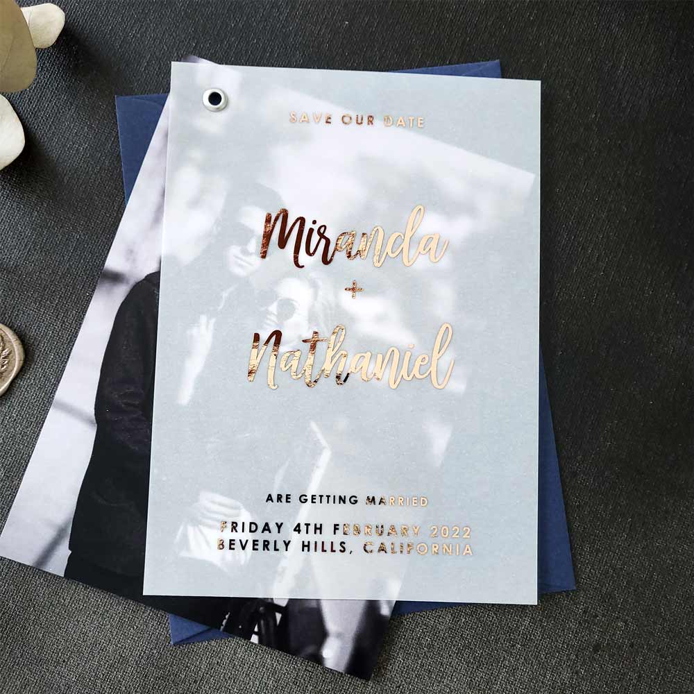 Personalized Wedding Save the Date Vellum Cards with Picture -  XOXOKristen 