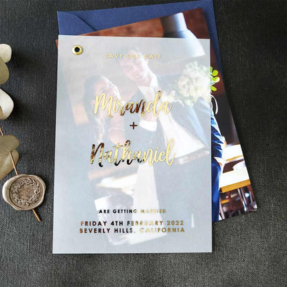 Personalized Wedding Save the Date Vellum Cards with Picture -  XOXOKristen 