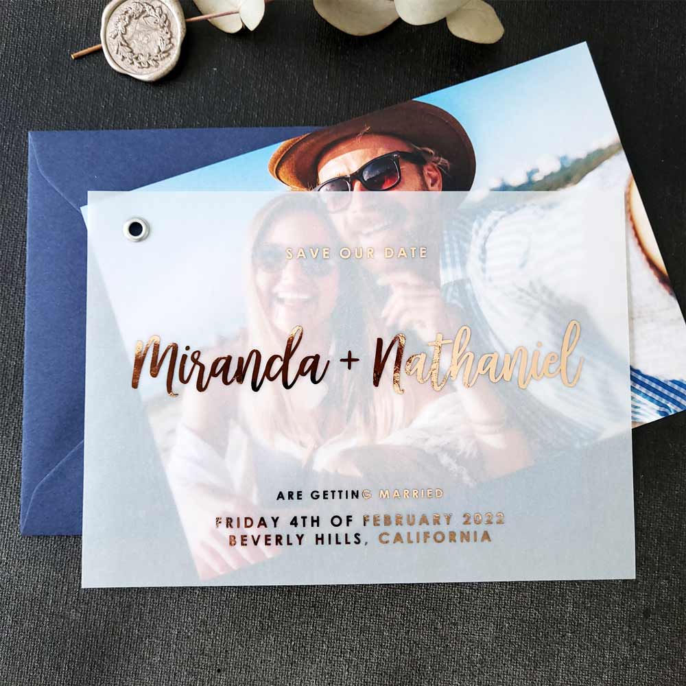 Personalized Wedding Save the Date Vellum Cards with Picture -  XOXOKristen 