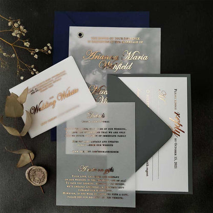 Wedding details enclosure card with gold foil on vellum - XOXOKristen 