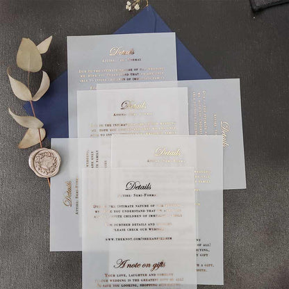 Wedding details enclosure card with gold foil on vellum - XOXOKristen 