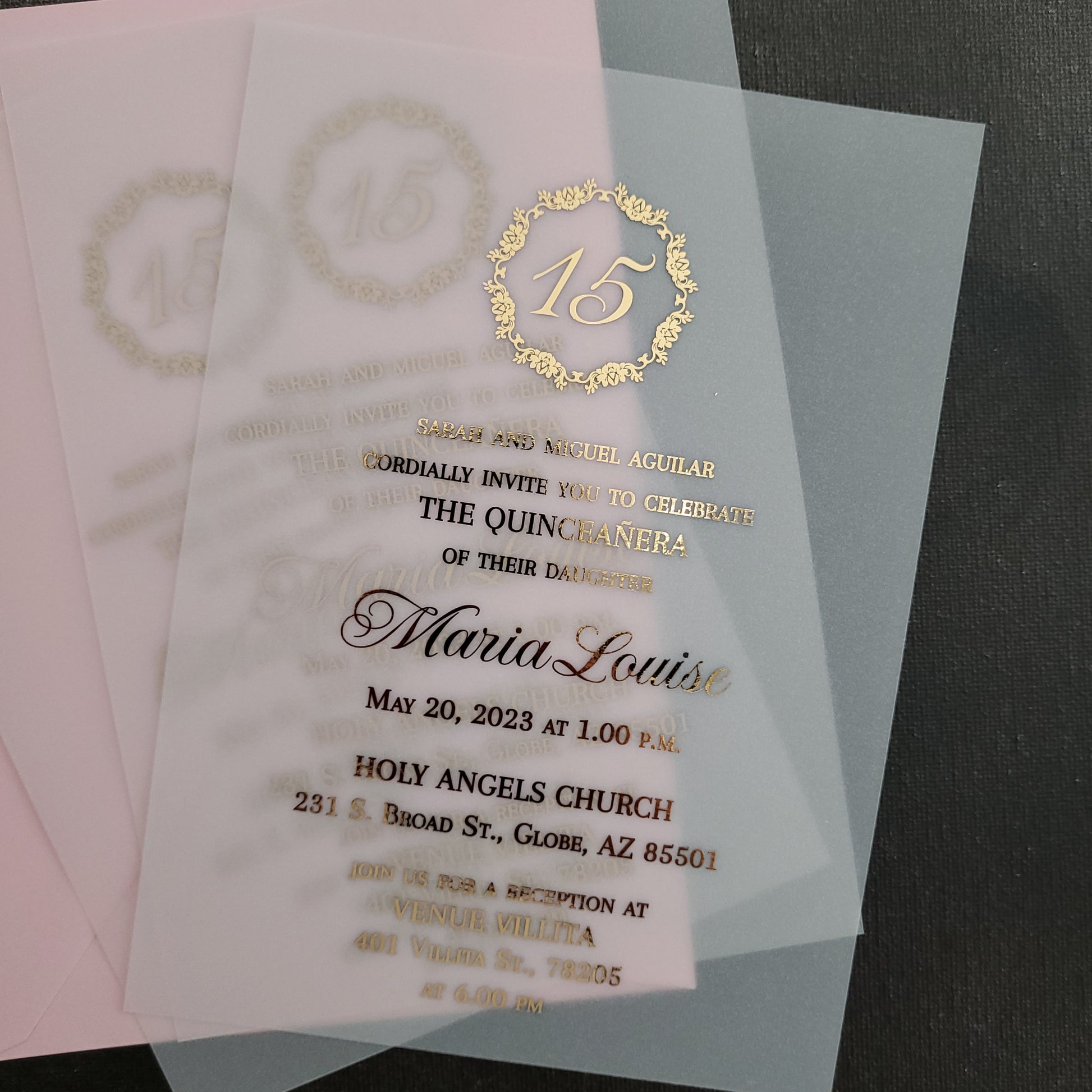 custom gold foiled quinceanera invitation - XOXOKristen