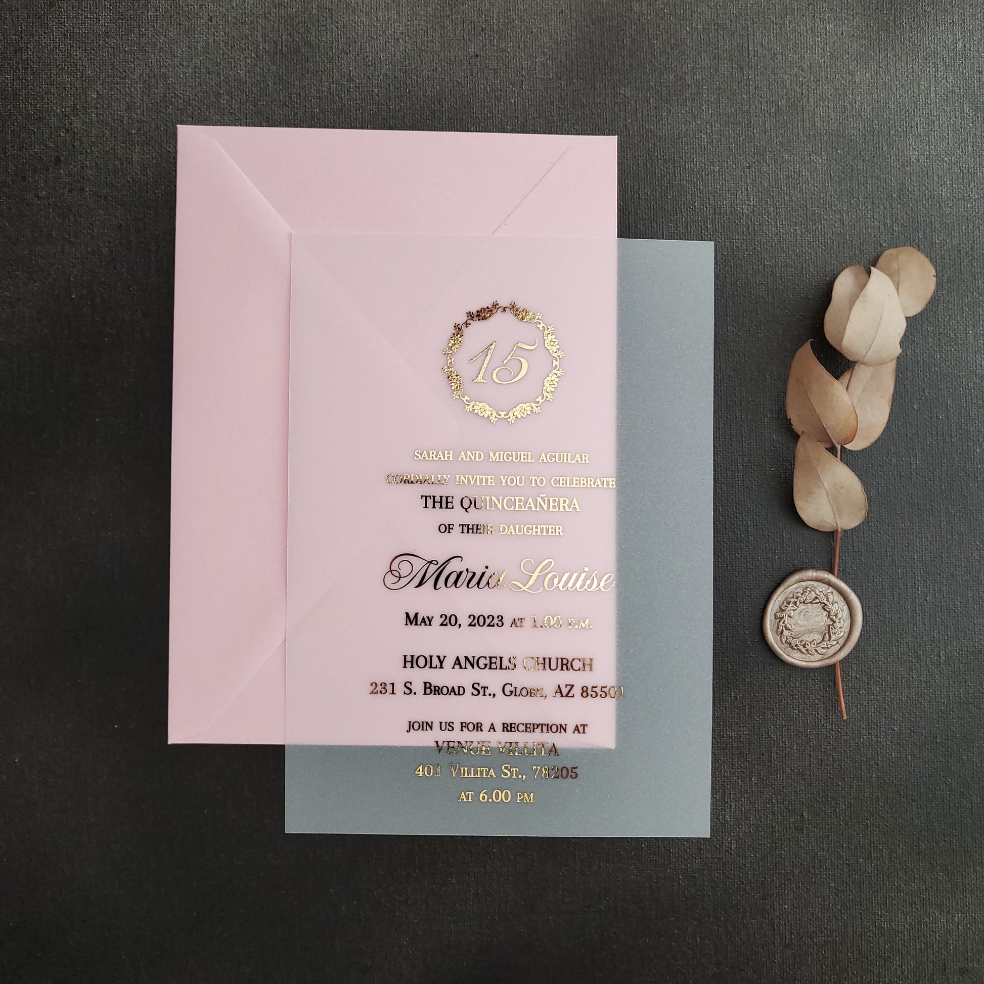 custom gold foiled quinceanera invitation - XOXOKristen