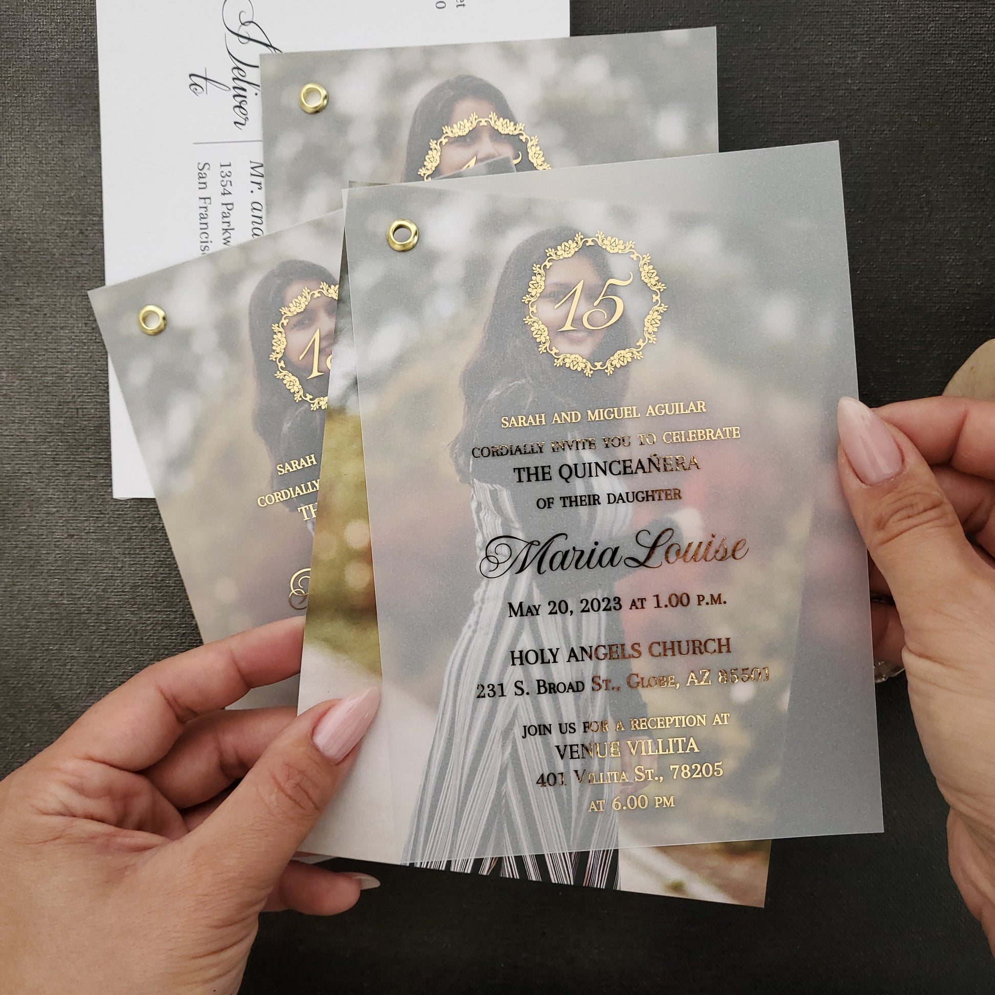 gold foiled quinceanera invitation with photo - XOXOKristen