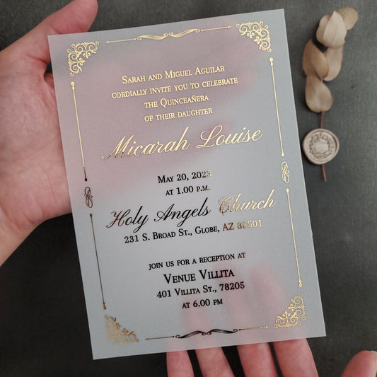 Luxury Vellum Quinceanera Invitations with Gold Foiled - XOXOKristen