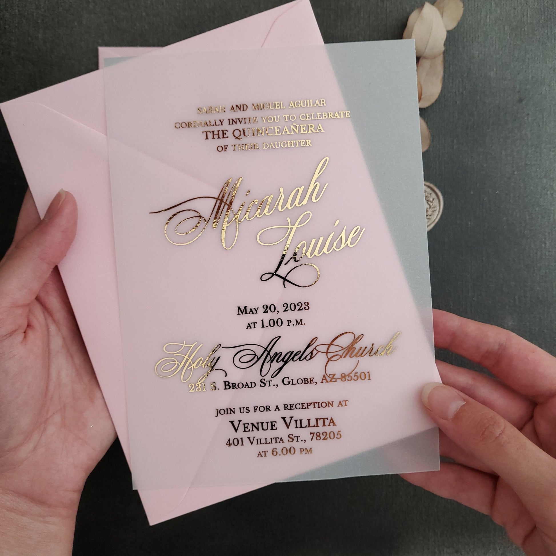 gold foiled quinceanera invites - XOXOKristen