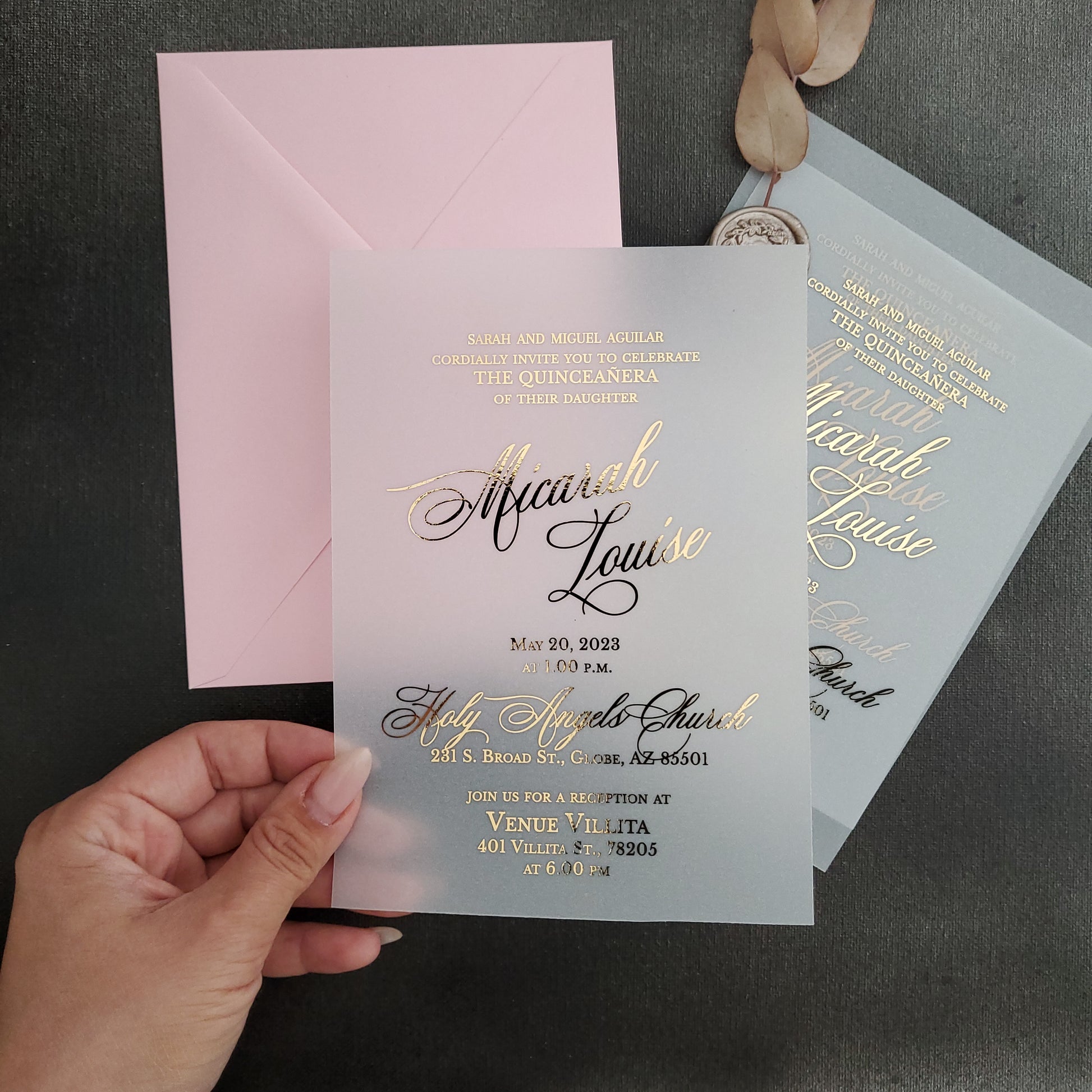 gold foiled quinceanera invites - XOXOKristen