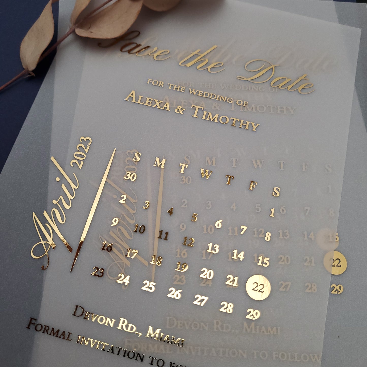 gold foiled vellum save the date invitations - XOXOKristen