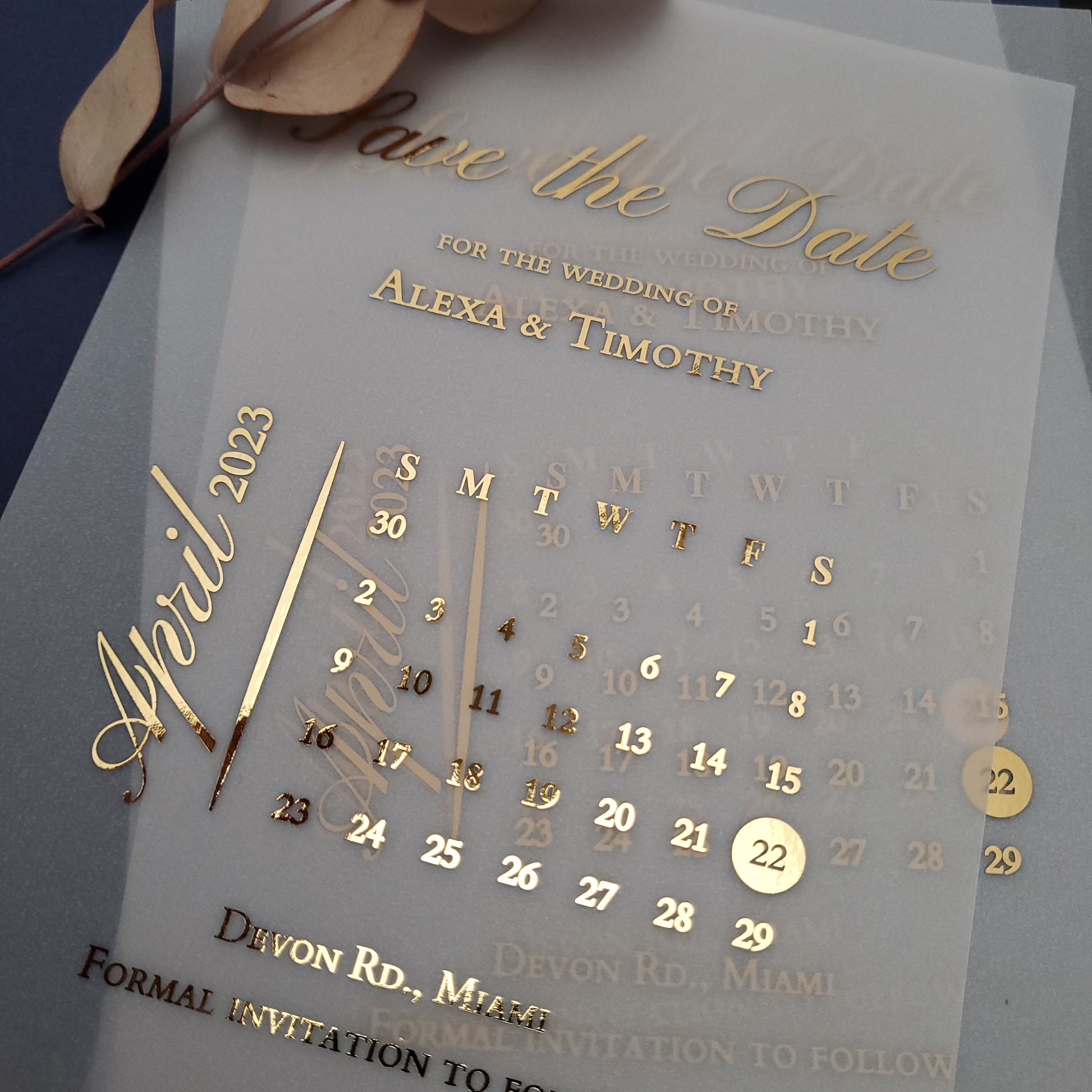gold foiled vellum save the date invitations - XOXOKristen