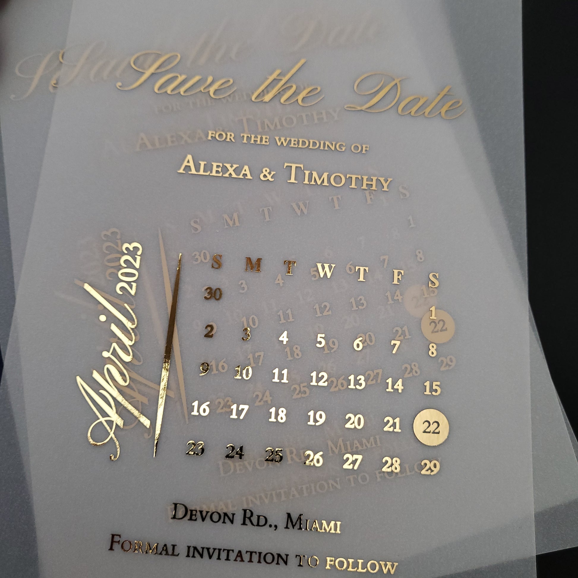 gold foiled vellum save the date invitations - XOXOKristen