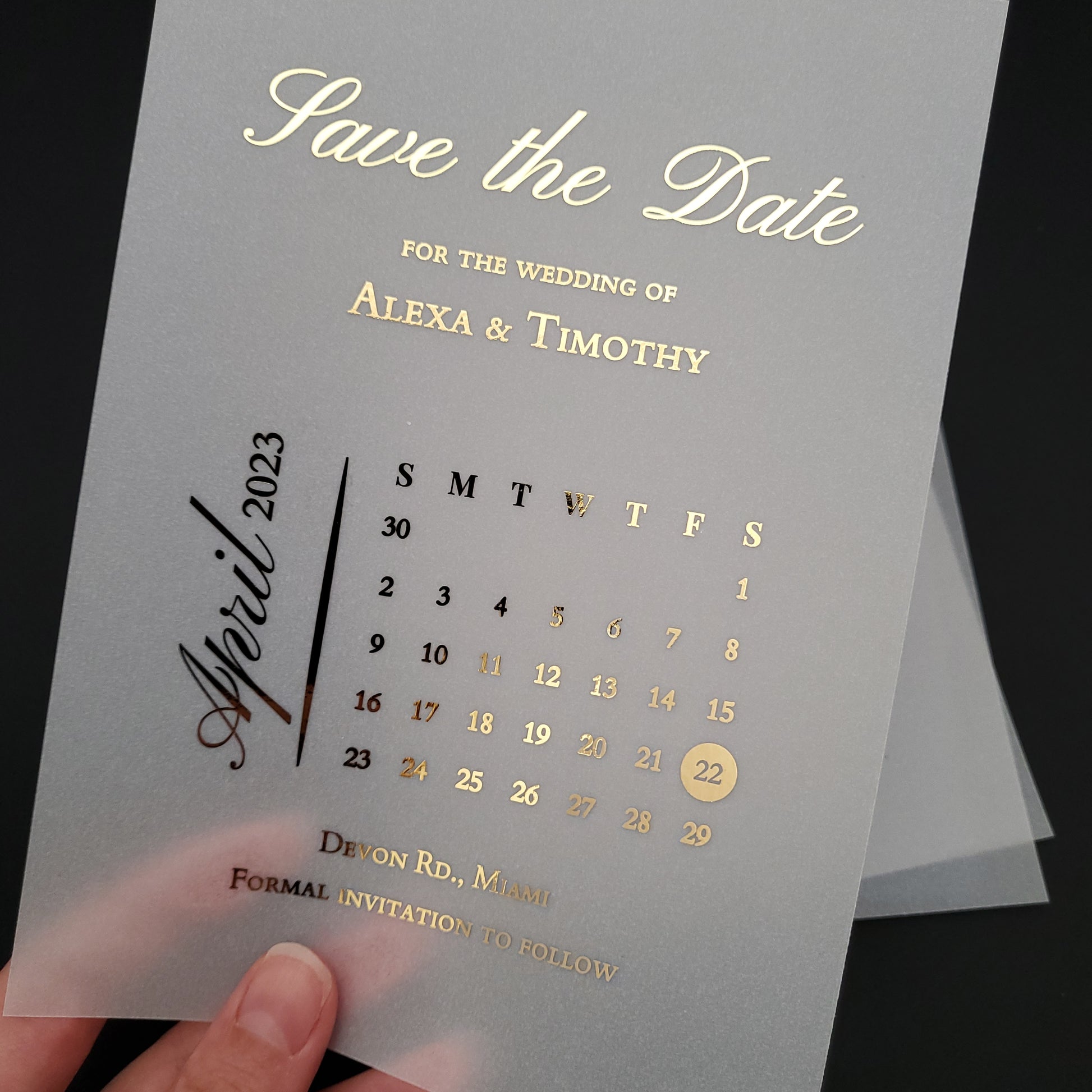 gold foiled vellum save the date invitations - XOXOKristen