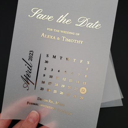 gold foiled vellum save the date invitations - XOXOKristen